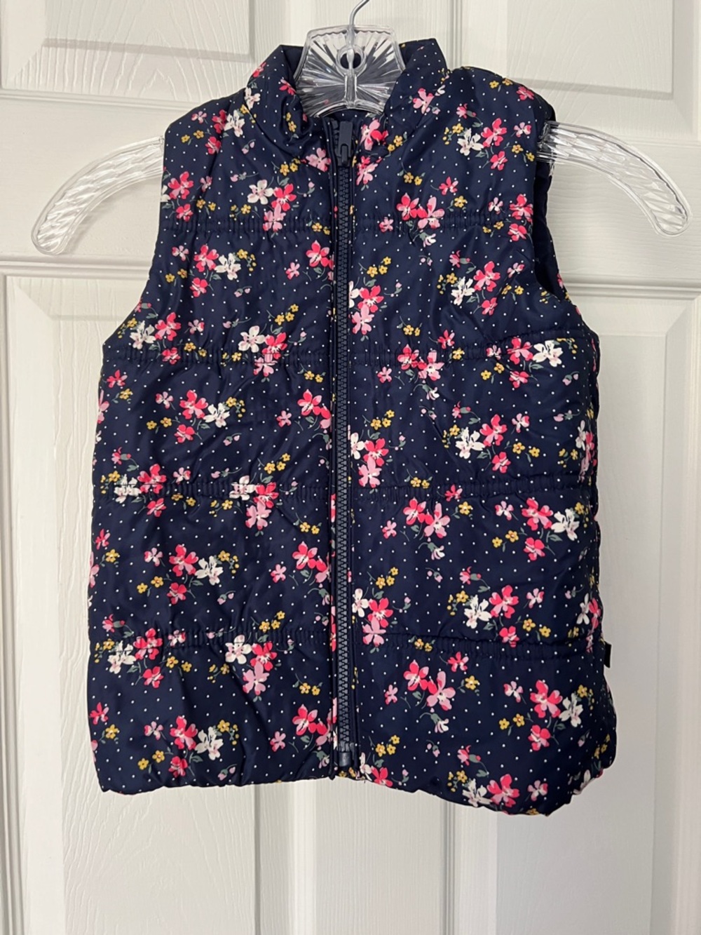 GAP Navy Floral Puffer Vest with Pink & White Flowers